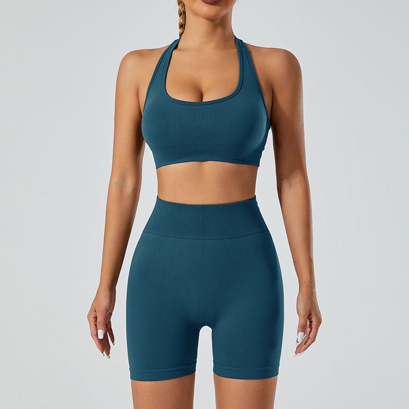 New Seamless High Elastic Yoga Shorts Halter Sports Bra Yoga Clothes Suit - Allen - Fitness