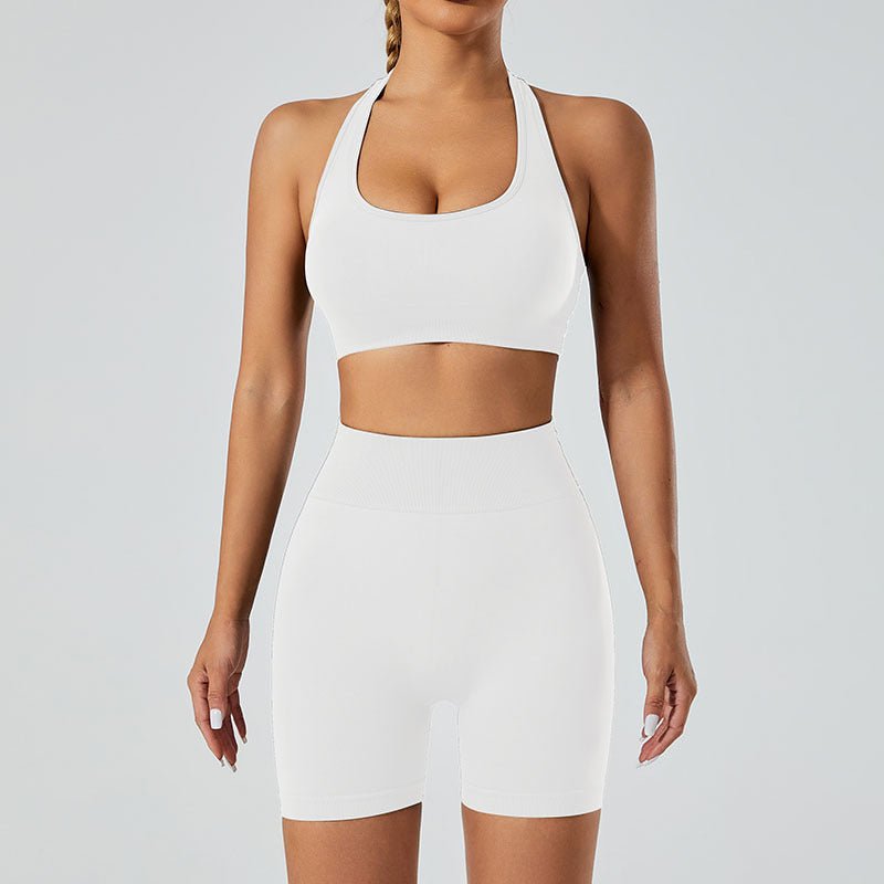 New Seamless High Elastic Yoga Shorts Halter Sports Bra Yoga Clothes Suit - Allen - Fitness