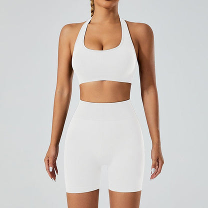 New Seamless High Elastic Yoga Shorts Halter Sports Bra Yoga Clothes Suit - Allen - Fitness