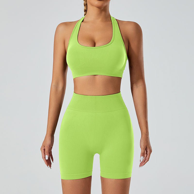 New Seamless High Elastic Yoga Shorts Halter Sports Bra Yoga Clothes Suit - Allen - Fitness