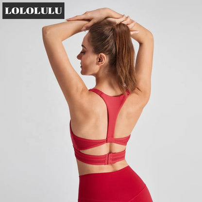 ODM Red Open Back Fitness Top Hook and Eye Closure Sports Women Yoga Bra - Allen - Fitness