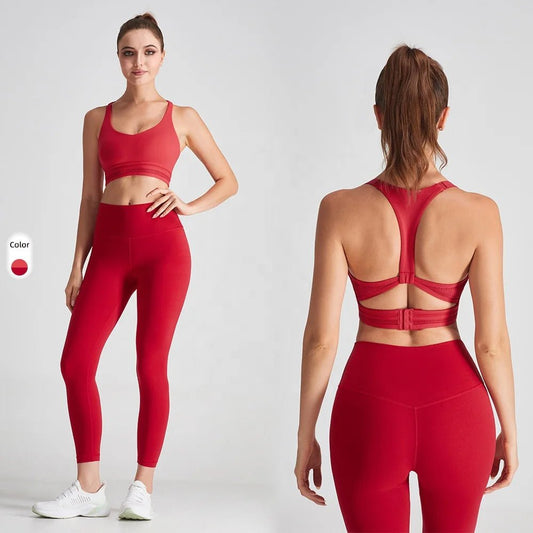 ODM Red Open Back Fitness Top Hook and Eye Closure Sports Women Yoga Bra - Allen - Fitness