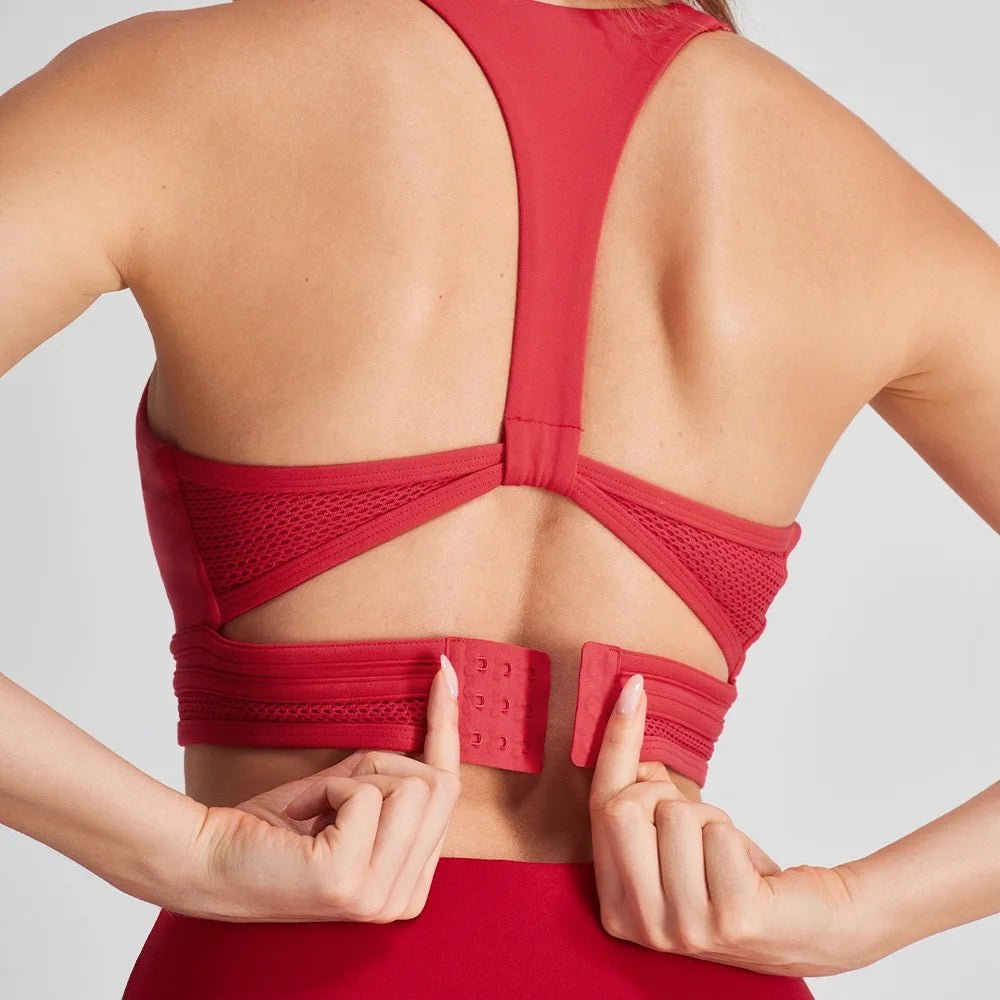 ODM Red Open Back Fitness Top Hook and Eye Closure Sports Women Yoga Bra - Allen - Fitness