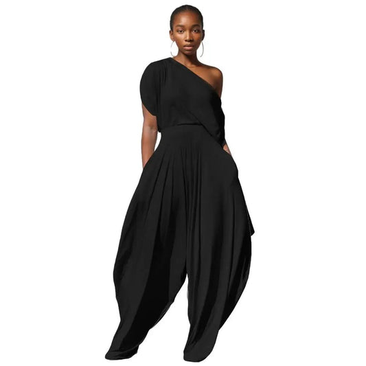 One Shoulder Top Solid Colour Women 2 Piece Pants Set - Allen - Fitness