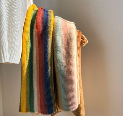 Rainbow Striped Scarf - Warm Knitted Acrylic Shawl, 180cm x 35cm, All - Match Stylish Accessory - Allen - Fitness