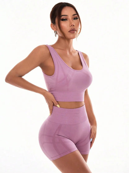 Scoop Neck Active Set with Wide Straps and Shorts - Comfortable & Breathable Two - Piece Outfit - Allen - Fitness