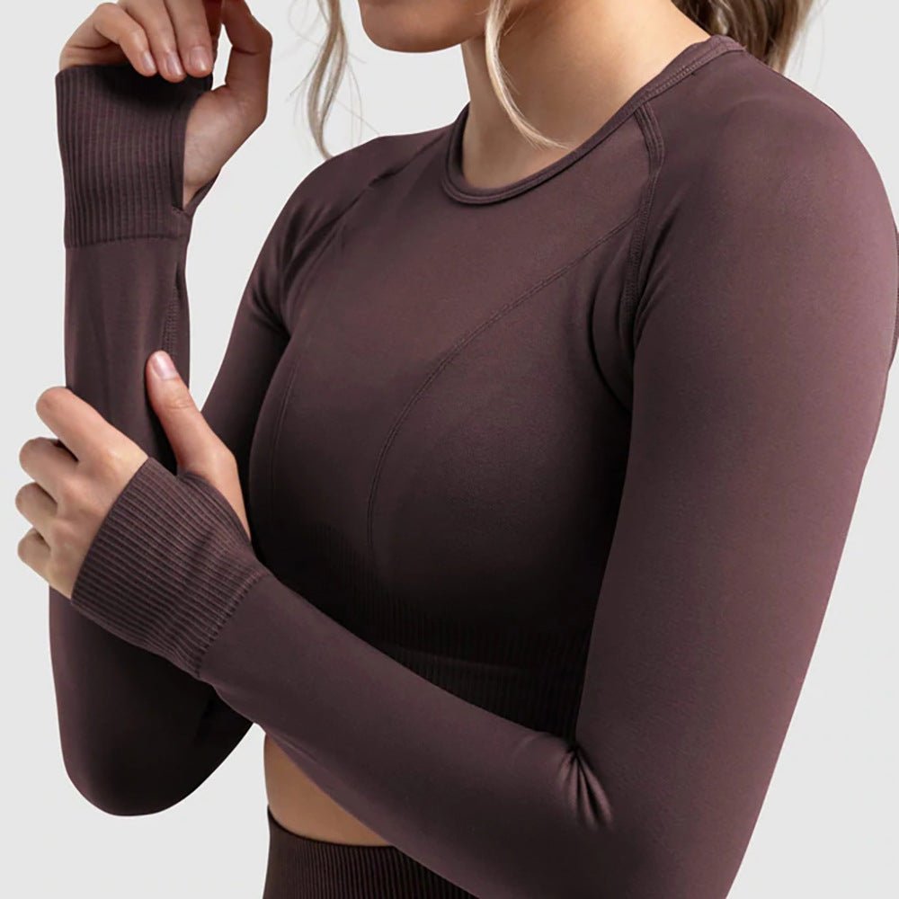 Seamless Sports Bra Set with Peach Hip Trousers – Super Stretch Long Sleeve Yoga Outfit S, M, L - Allen - Fitness