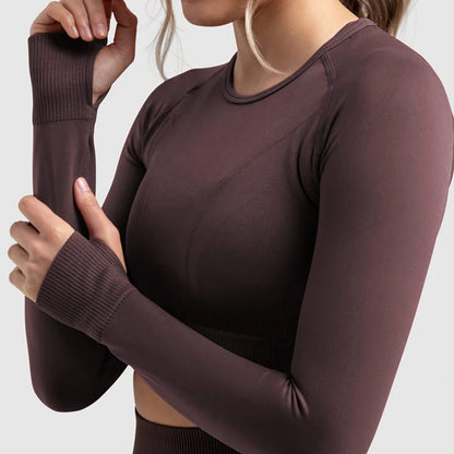 Seamless Sports Bra Set with Peach Hip Trousers – Super Stretch Long Sleeve Yoga Outfit S, M, L - Allen - Fitness