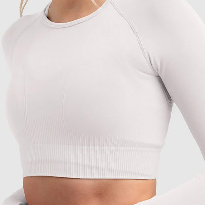 Seamless Sports Bra Set with Peach Hip Trousers – Super Stretch Long Sleeve Yoga Outfit S, M, L - Allen - Fitness