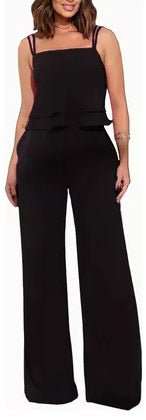 Sleeveless Fashion Suit: Ruffles Top & Straight - Leg Pants, Solid Color Options S - XXL - Allen - Fitness
