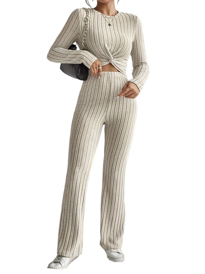 Stylish Apricot Short Top And Pants Set - Slim Fit Design for Contemporary Looks - Allen - Fitness