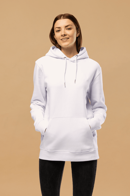 Stylish Streetwear Hoodie Made From 100% Organic Cotton - Minimalist White Design With Pouch Pocket - Allen - Fitness