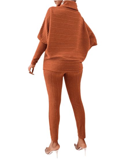 Stylish Turtleneck Top Set with Batwing Sleeves and Relaxed Fit Pants - Kenike - Allen - Fitness