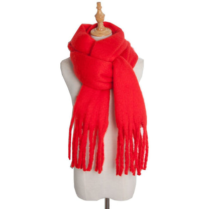 Thick Women's Scarf in Mohair Twist Braid, Stylish Plush Winter Accessory for Warmth and Elegance.