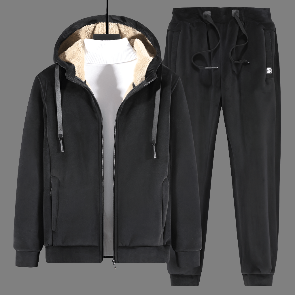 Winter Plus Size Velvet Sweatshirt Set With Long Sleeve Hoodie And Trousers - Allen - Fitness