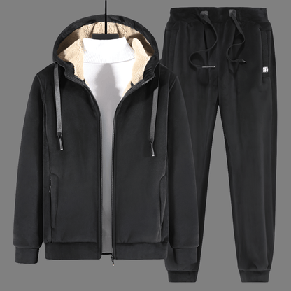 Winter Plus Size Velvet Sweatshirt Set With Long Sleeve Hoodie And Trousers - Allen - Fitness