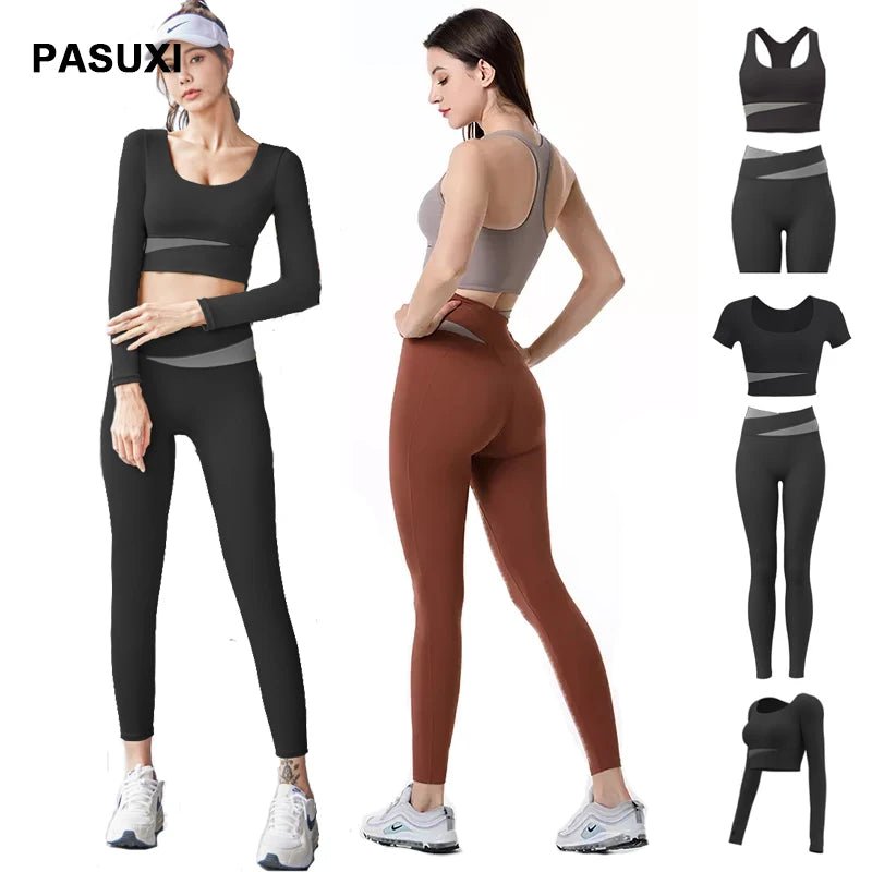 Women Gym High Waist Leggings and Bra Workout Clothes Seamless Fitness Yoga Set - Allen - Fitness