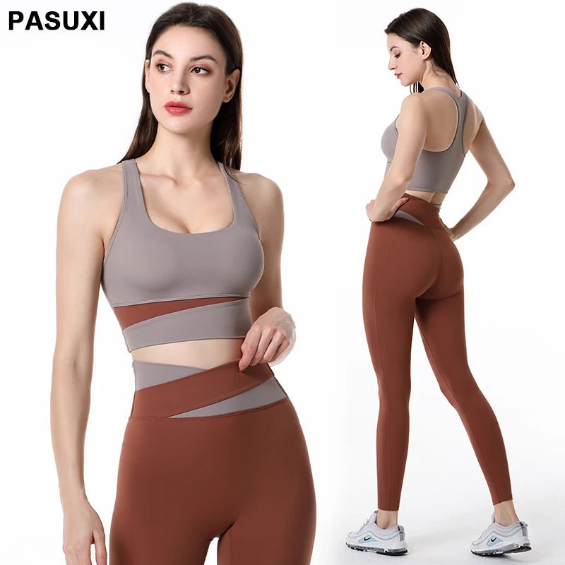 Women Gym High Waist Leggings and Bra Workout Clothes Seamless Fitness Yoga Set - Allen - Fitness