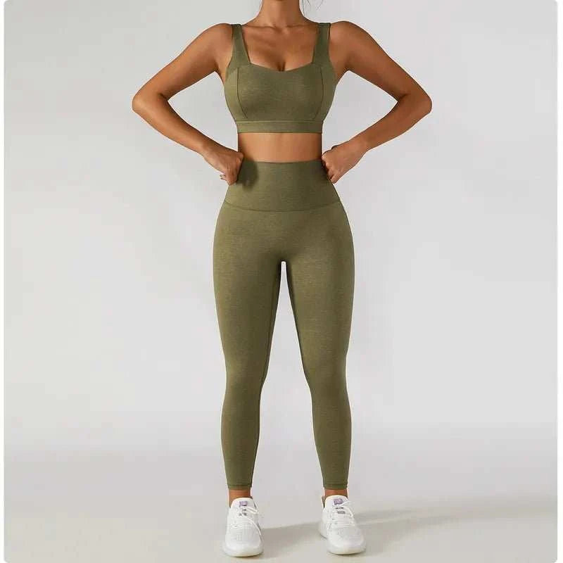 Women High Waist Legging Sports Bra Gym Wear Yoga Suit Tennis Wear Fitness Sets - Allen - Fitness