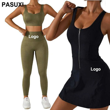 Women High Waist Legging Sports Bra Gym Wear Yoga Suit Tennis Wear Fitness Sets - Allen - Fitness