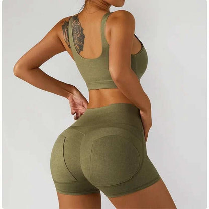 Women High Waist Legging Sports Bra Gym Wear Yoga Suit Tennis Wear Fitness Sets - Allen - Fitness