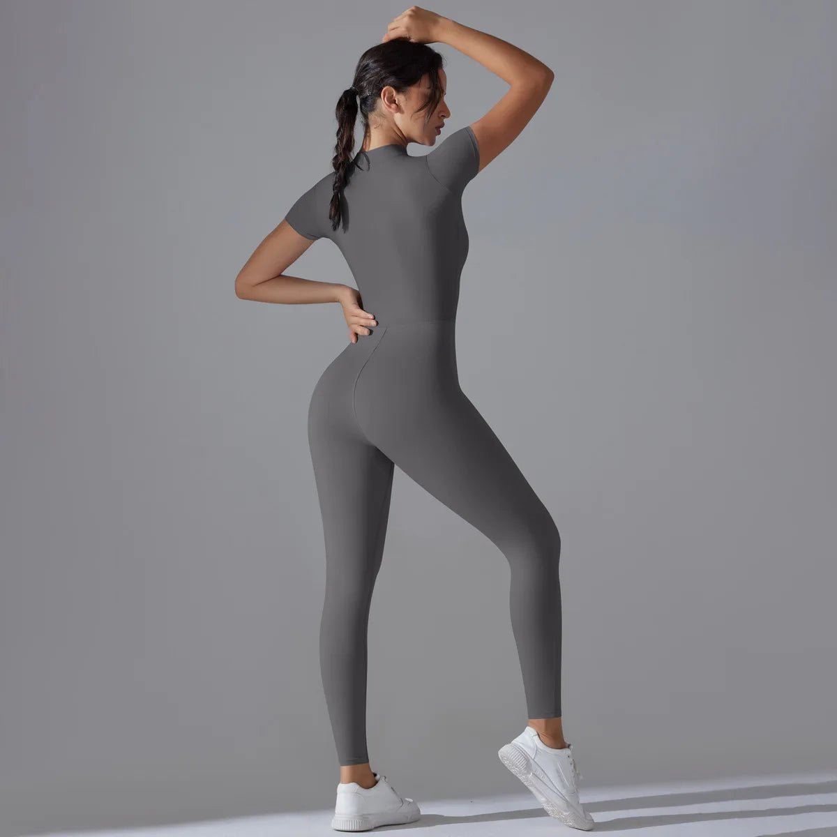 Women Yoga Jumpsuit with Front Zipper – Stylish Gym Fitness Wear for Running and Workouts - Allen - Fitness