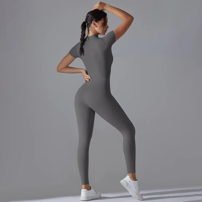 Women Yoga Jumpsuit with Front Zipper – Stylish Gym Fitness Wear for Running and Workouts - Allen - Fitness