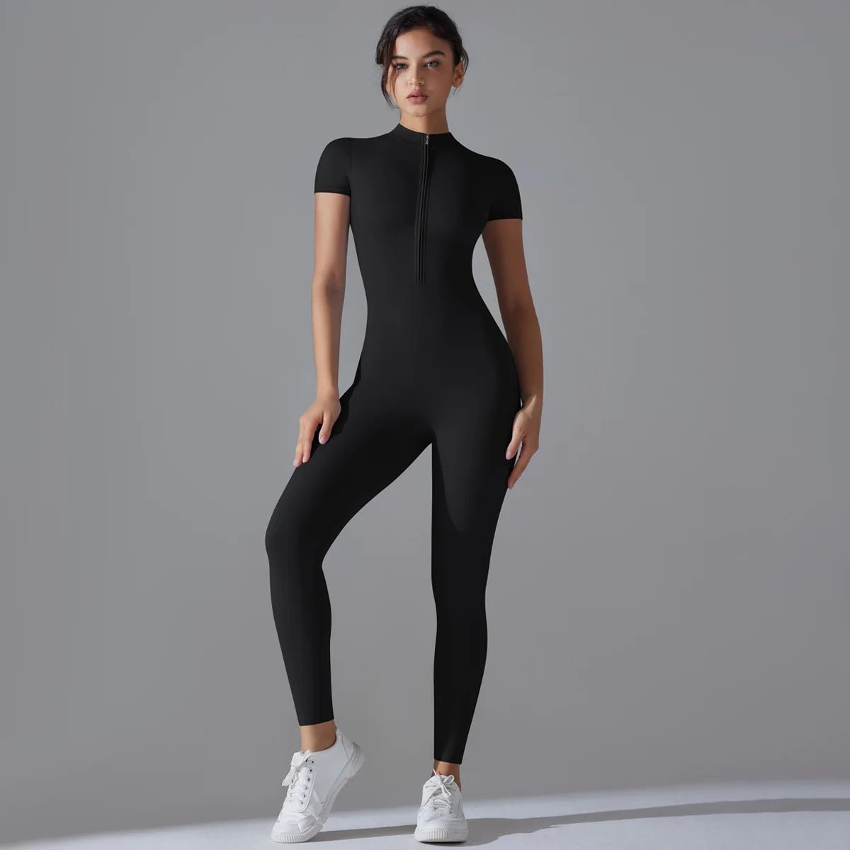 Women Yoga Jumpsuit with Front Zipper – Stylish Gym Fitness Wear for Running and Workouts - Allen - Fitness