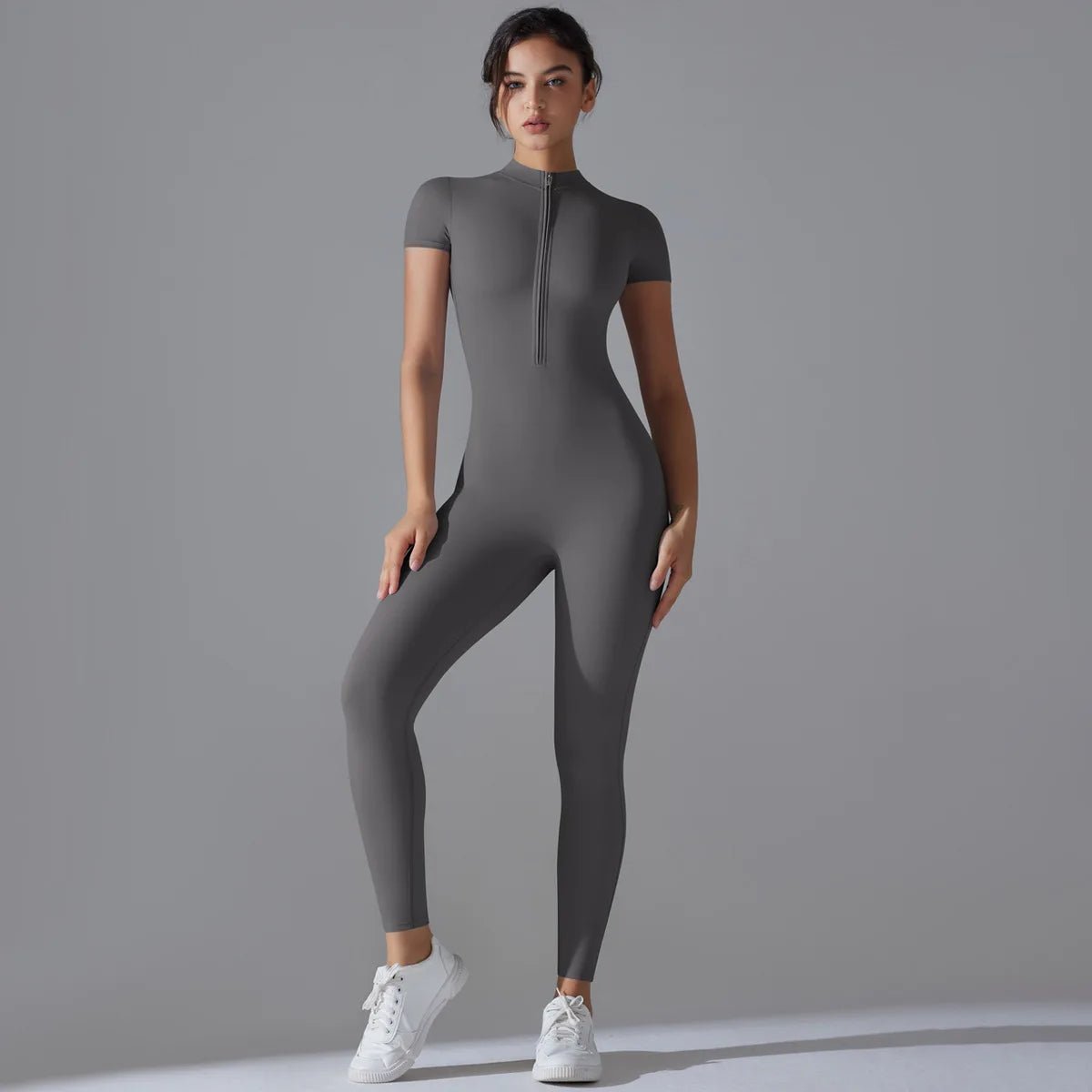 Women Yoga Jumpsuit with Front Zipper – Stylish Gym Fitness Wear for Running and Workouts - Allen - Fitness