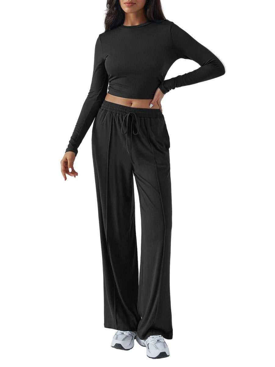Women’s 2 - Piece Wide - Leg Trousers Suit - Chic Solid Color Set for Casual Elegance - Allen - Fitness