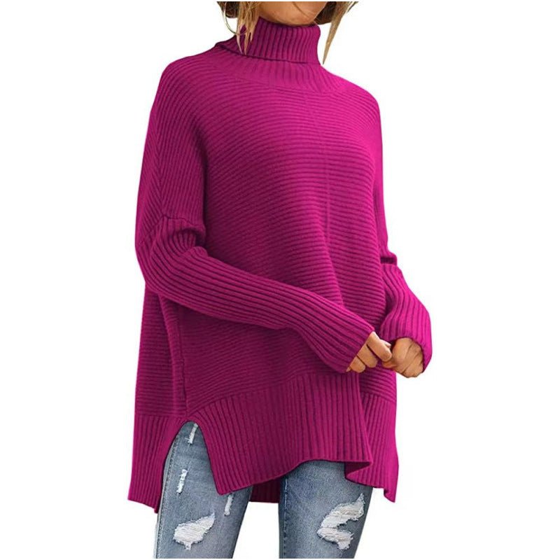Women's Oversized Turtleneck Sweaters Fall Batwing Sleeve Ribbed Tunic Sweater - Allen - Fitness