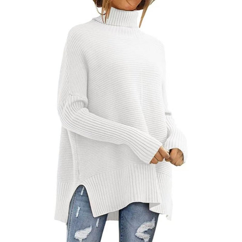Women's Oversized Turtleneck Sweaters Fall Batwing Sleeve Ribbed Tunic Sweater - Allen - Fitness