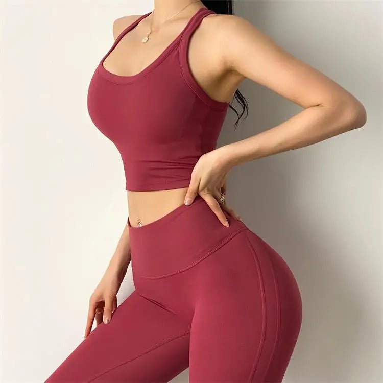 Women's Performance Activewear Set - Tummy Control Flexible Exercise Tights and Sports Bra Set.