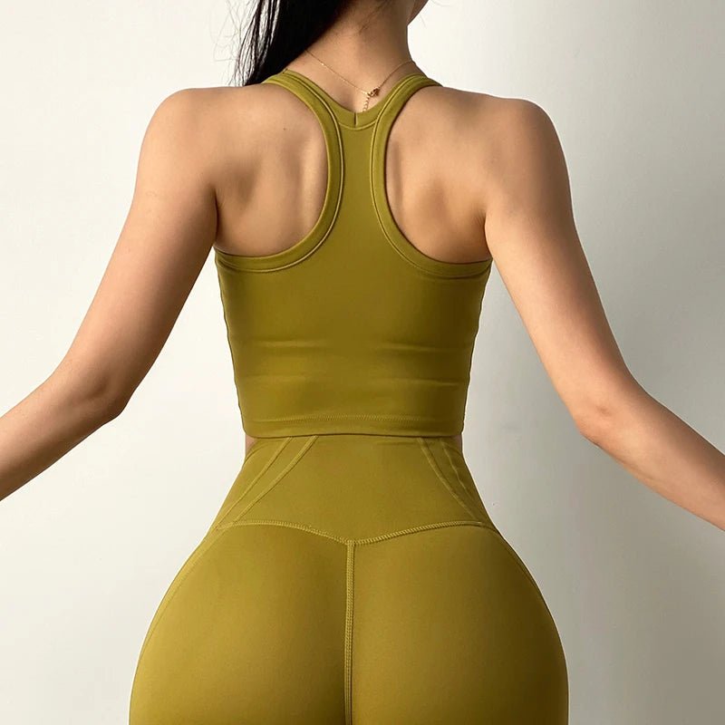 Women's Performance Activewear Set - Tummy Control Flexible Exercise Tights and Sports Bra Set.