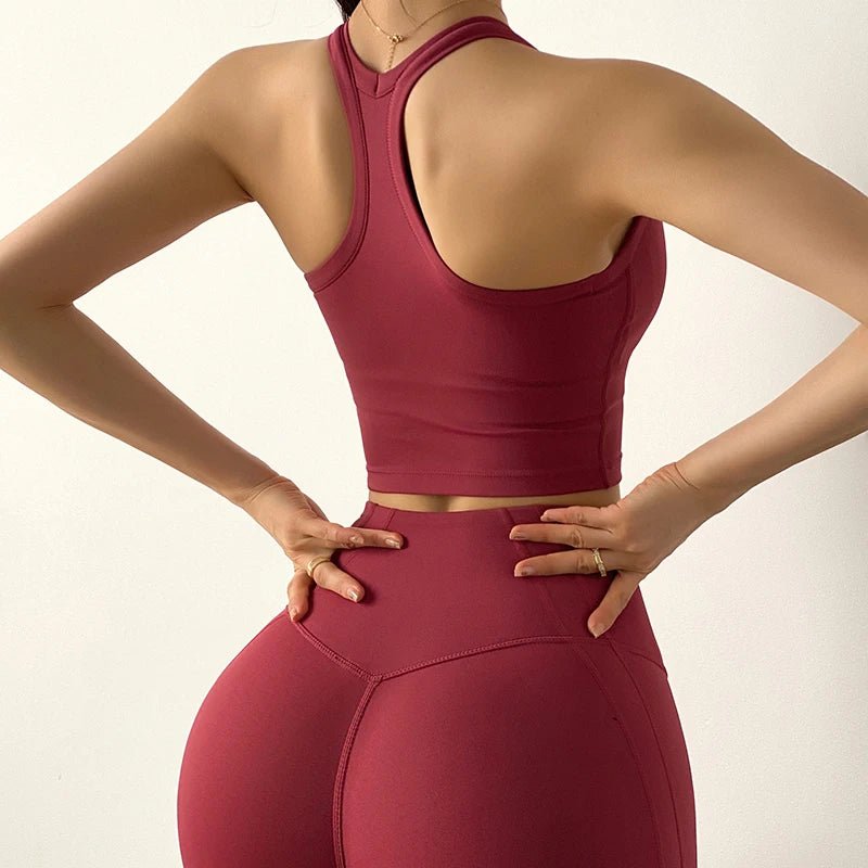 Women's Performance Activewear Set - Tummy Control Flexible Exercise Tights and Sports Bra Set.