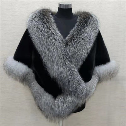 Women's Sleeveless Shawl Imitation Mink Fur Cape Coat Plus Size in White, Black, Wine Red, Gray Black - Allen - Fitness