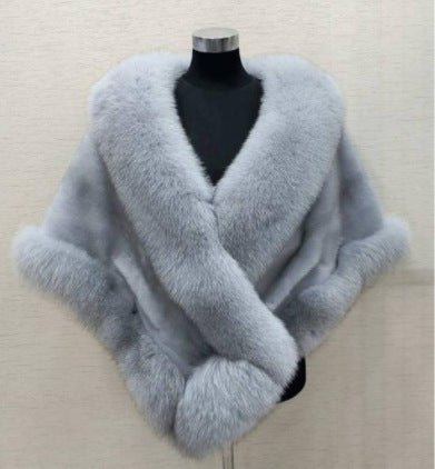 Women's Sleeveless Shawl Imitation Mink Fur Cape Coat Plus Size in White, Black, Wine Red, Gray Black - Allen - Fitness