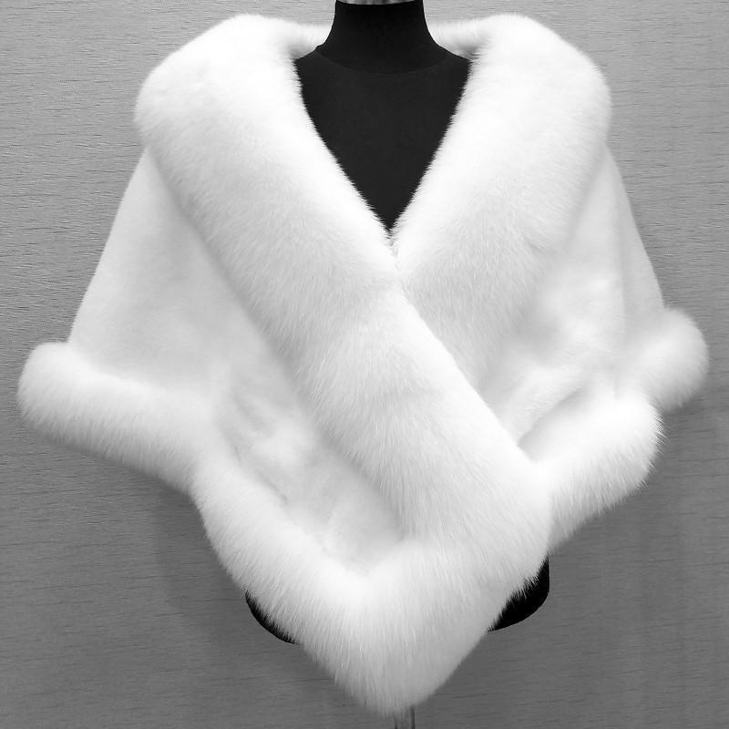 Women's Sleeveless Shawl Imitation Mink Fur Cape Coat Plus Size in White, Black, Wine Red, Gray Black - Allen - Fitness