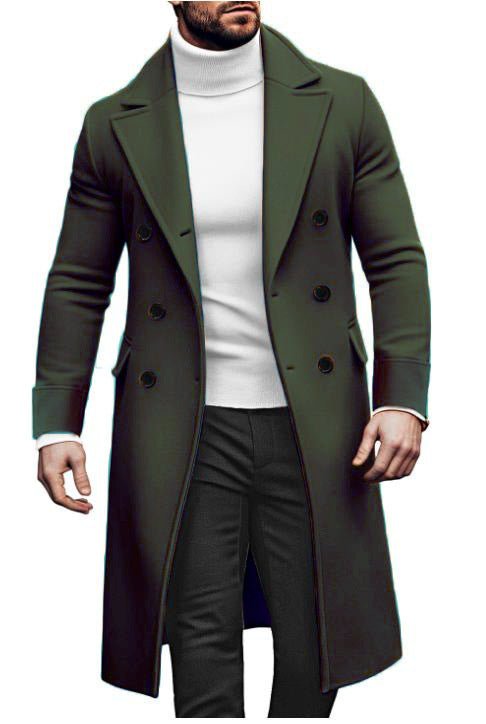 Woolen Overcoat For Men - Double - Breasted Thickened Jacket in Army Green, Brick Red, Khaki & Navy Blue - Allen - Fitness